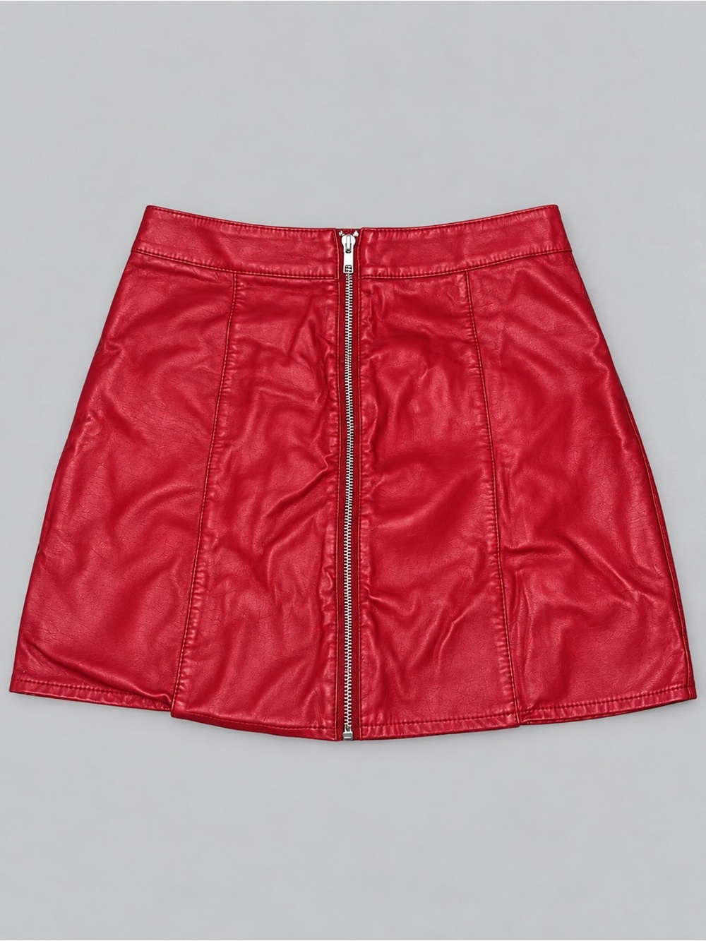 Forever 21 Red Faux Leather Front-Zip Mini Skirt